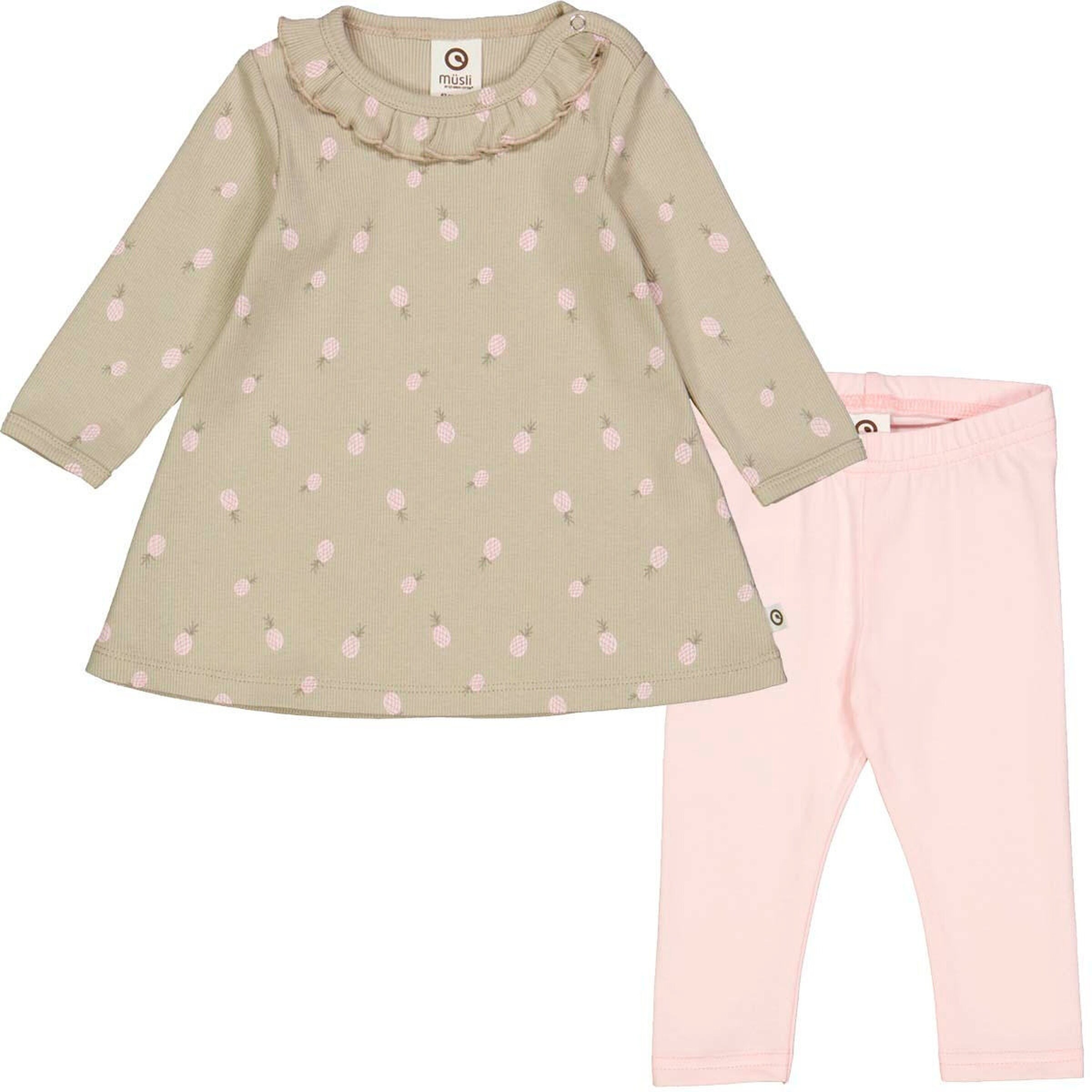 Müsli Set aus Babykleid und Babyleggings Soft green/ Poetry green/ Mary