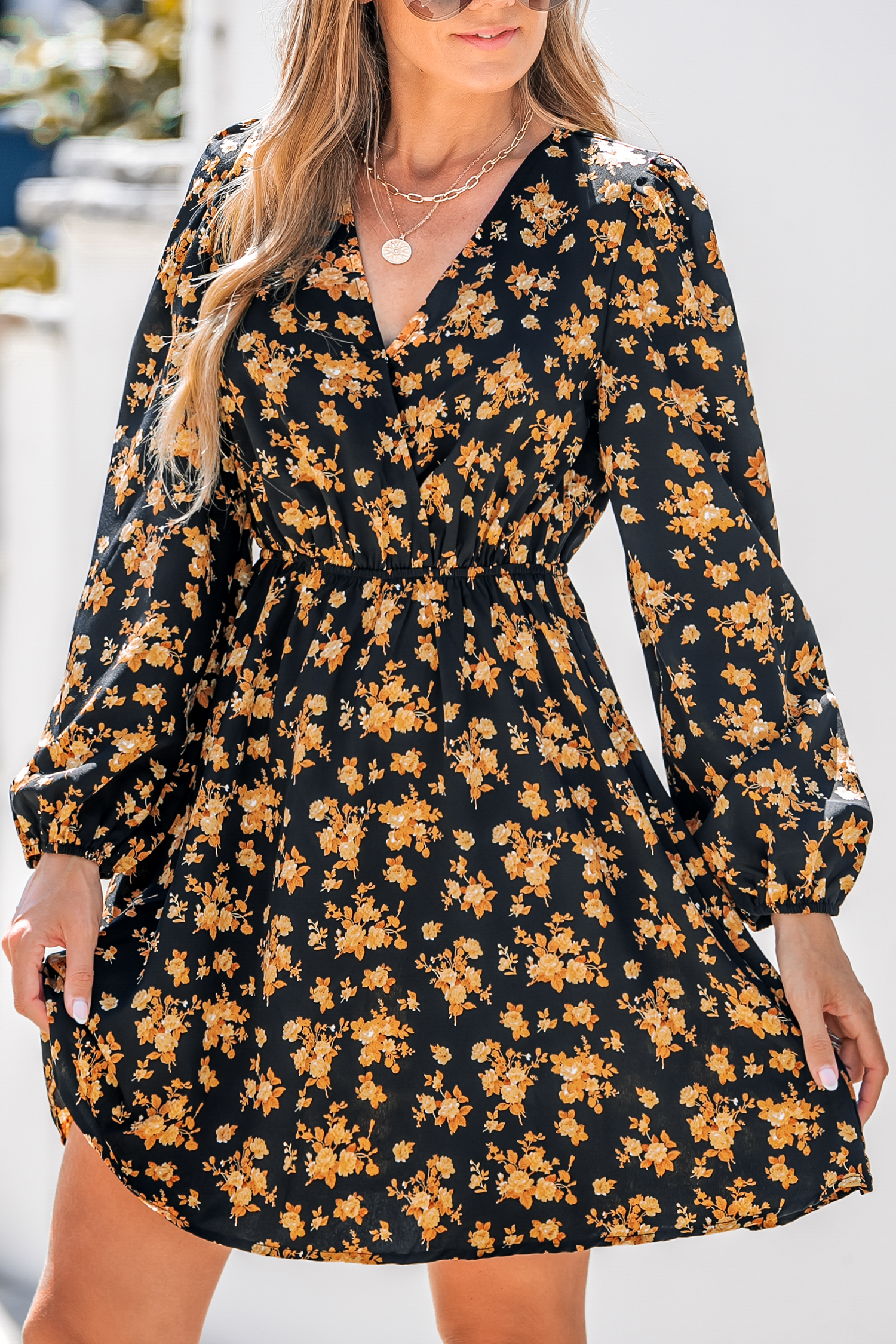 Robe trapèze à manches paysannes à imprimé floral