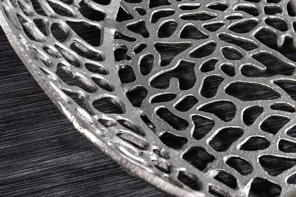 Runder Couchtisch SPIN 75cm silber Schwarzglas Metall mit Stauraum handmade