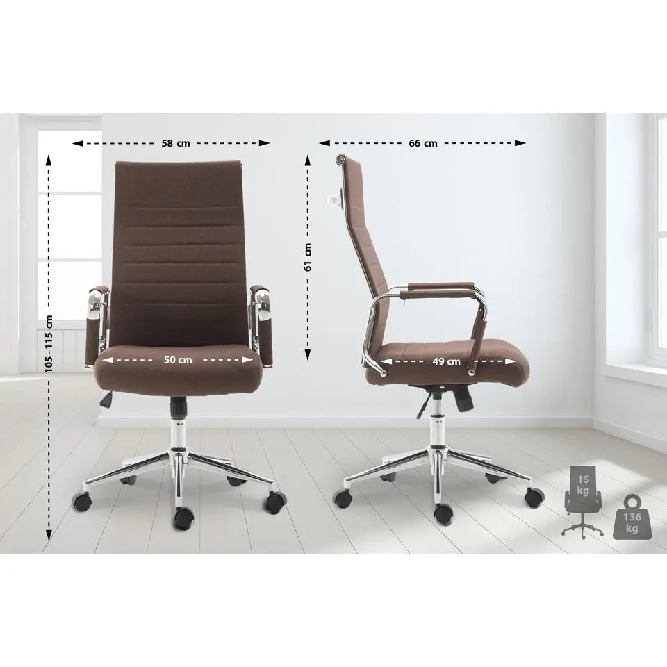 CLP Bureaustoel Kolumbus chroom Frame - Stof - bruin