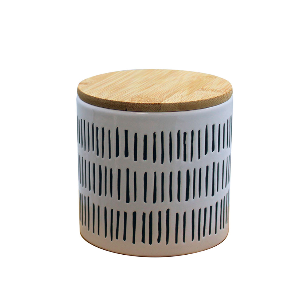 Pot ethnique céramique et couvercle bambou blanc D 11x10.6cm