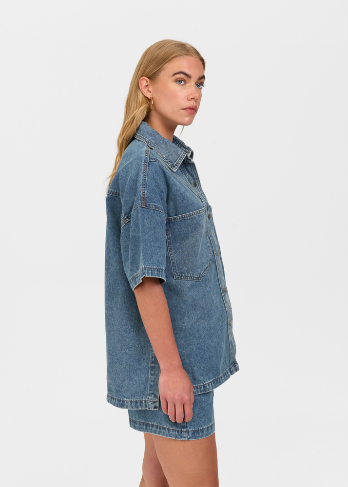 Signature denim blouse navy blauw