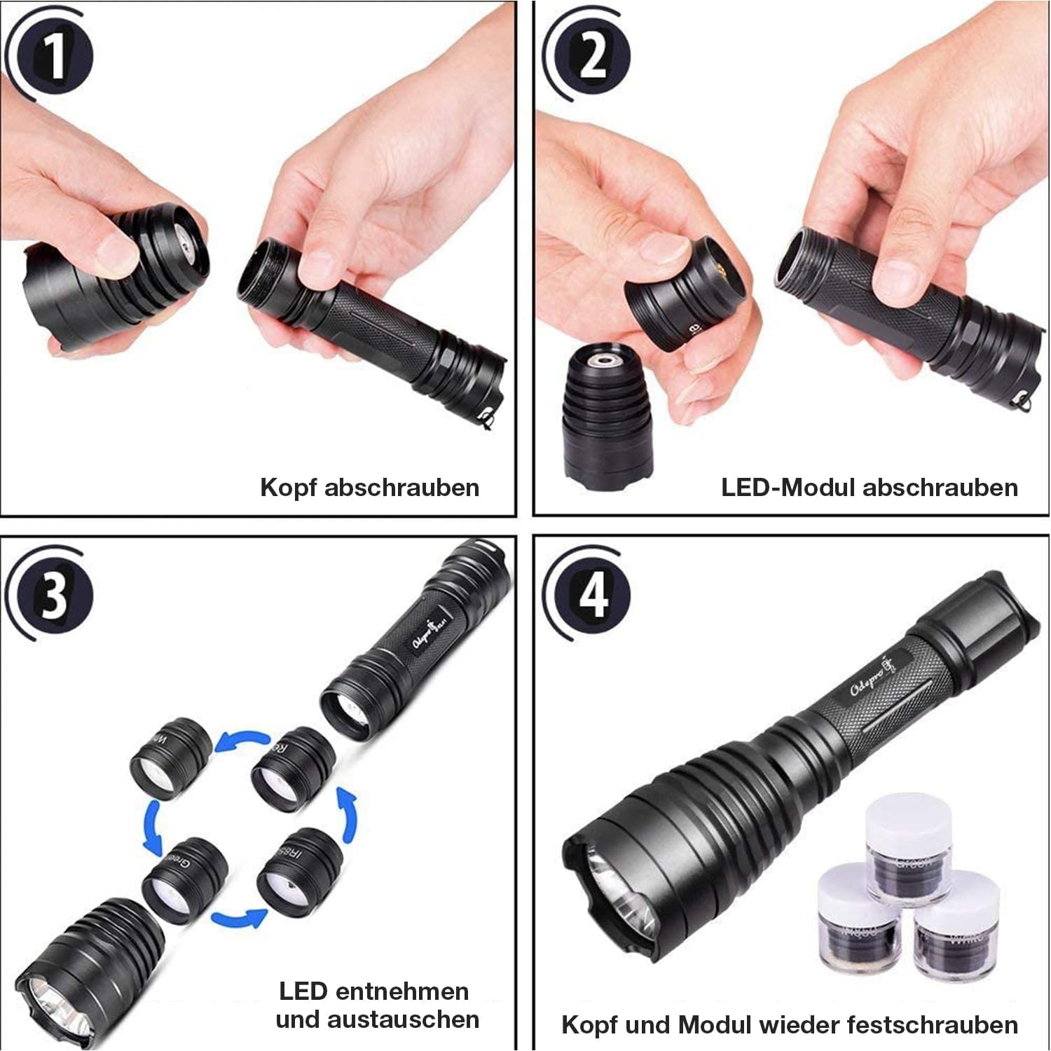 KL41 Plus LED Taschenlampe Extrem Hell,2 Wiederaufladbare Batterie Taschenlampen mit Rot,Grün, IR850,Weiß, 384m Langstrecken Leuchte IP68 mit Fernschalter für Outdoor,Camping,Wandern,Notfäll