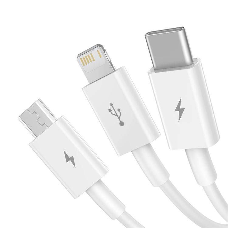 (1m) 3.5A 3in1 USB A auf USB C / Lightning / Micro USB Ladekabel Datenkabel - Weiss