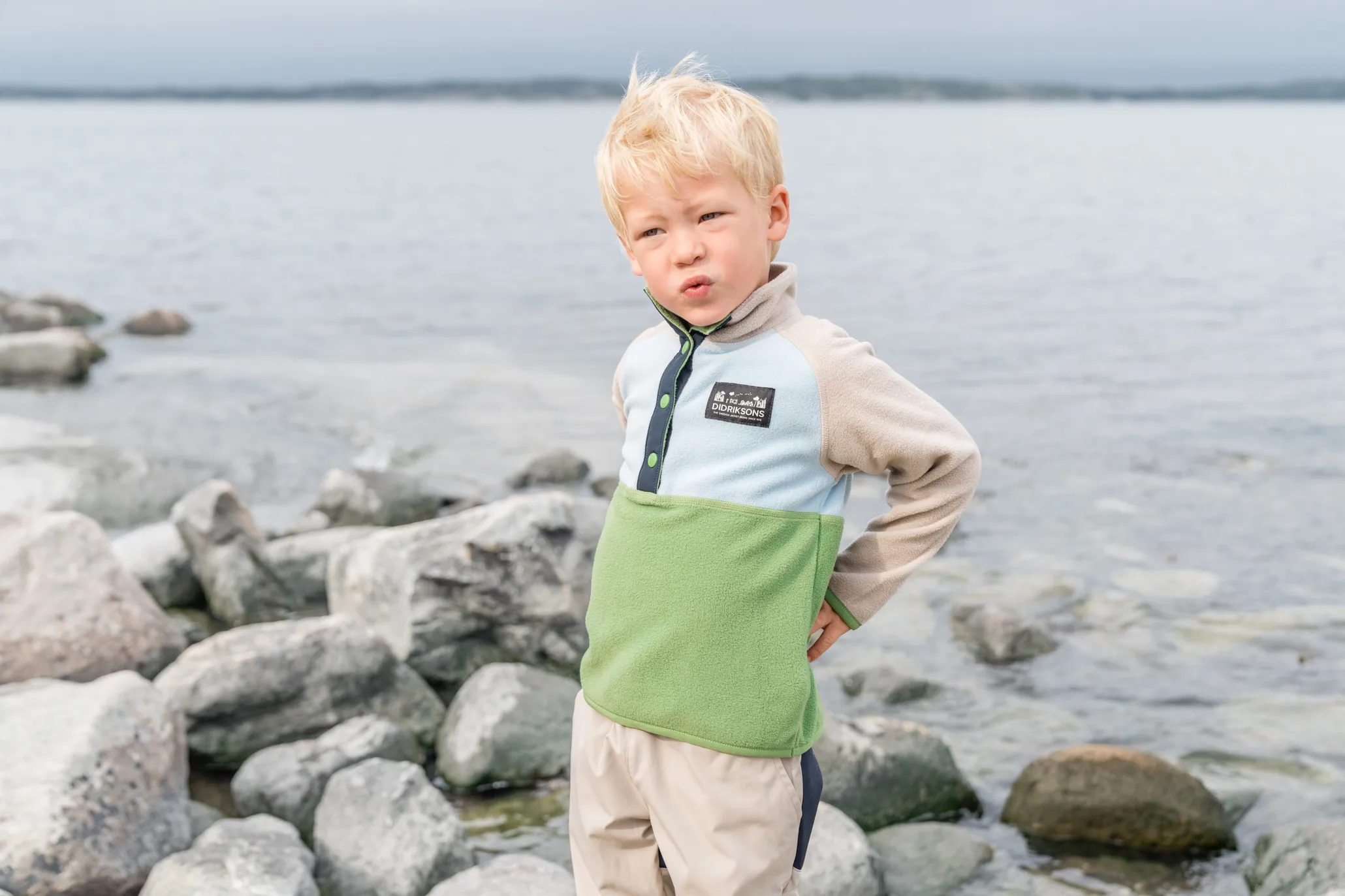 Didriksons Kids' Monte Half Button 4 Algae Green