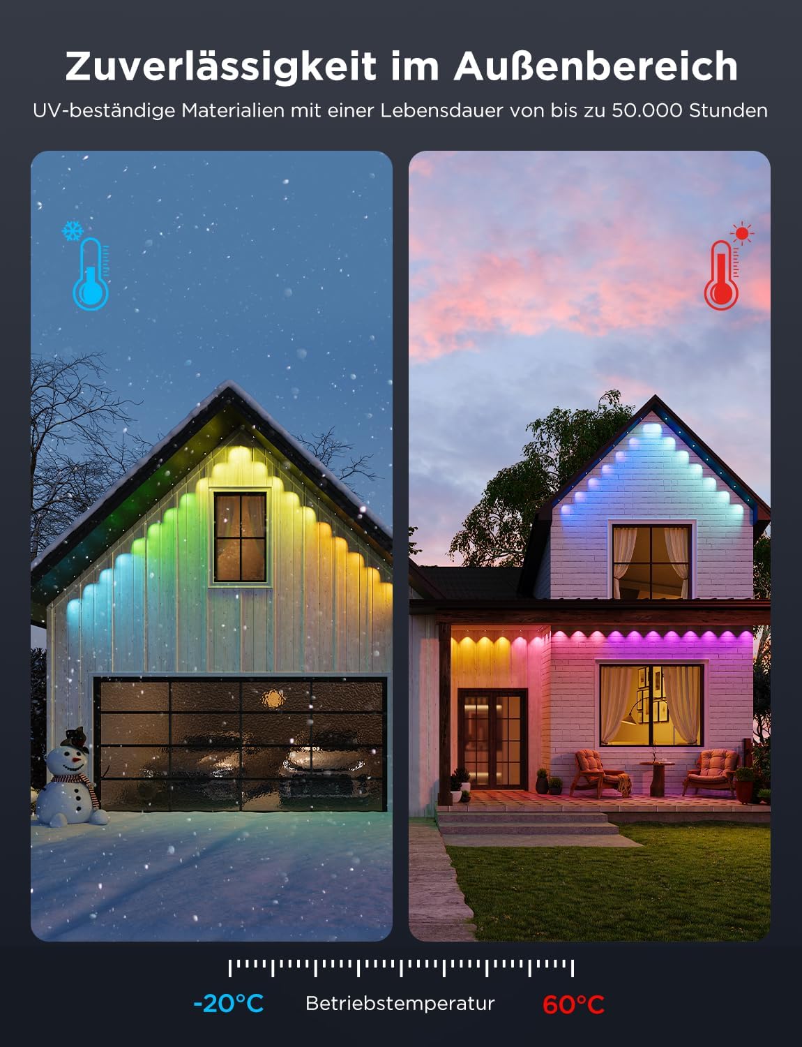 Govee Permanent Outdoor Lights Pro 30m, mit 60 RGBIC Warm/Kaltweiß LED Leuchten, 75 Szenenmodi für Party, IP67 wasserdicht, funktioniert mit Alexa,  Assistant, Matter