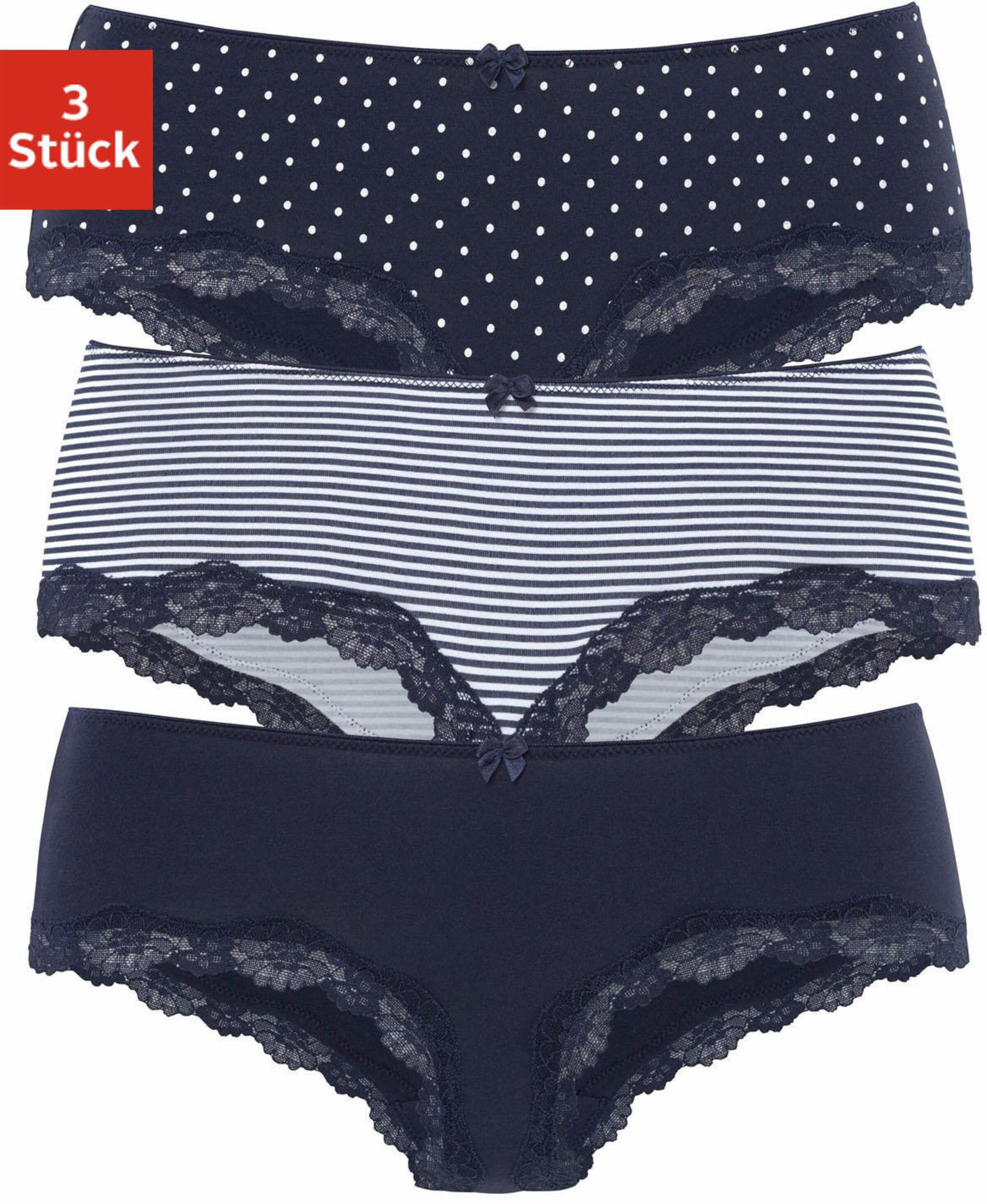 LASCANA Panty in marine-gepunktet, gestreift, uni
