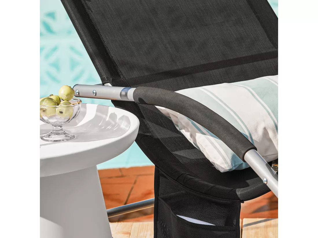 SoBuy OGS28-Sch Fauteuil à Bascule en Métal Chaise Longue Transat de Jardin Transat de Relaxation Bain de Soleil Rocking Chair - Repose-Pieds Intégré - Noir