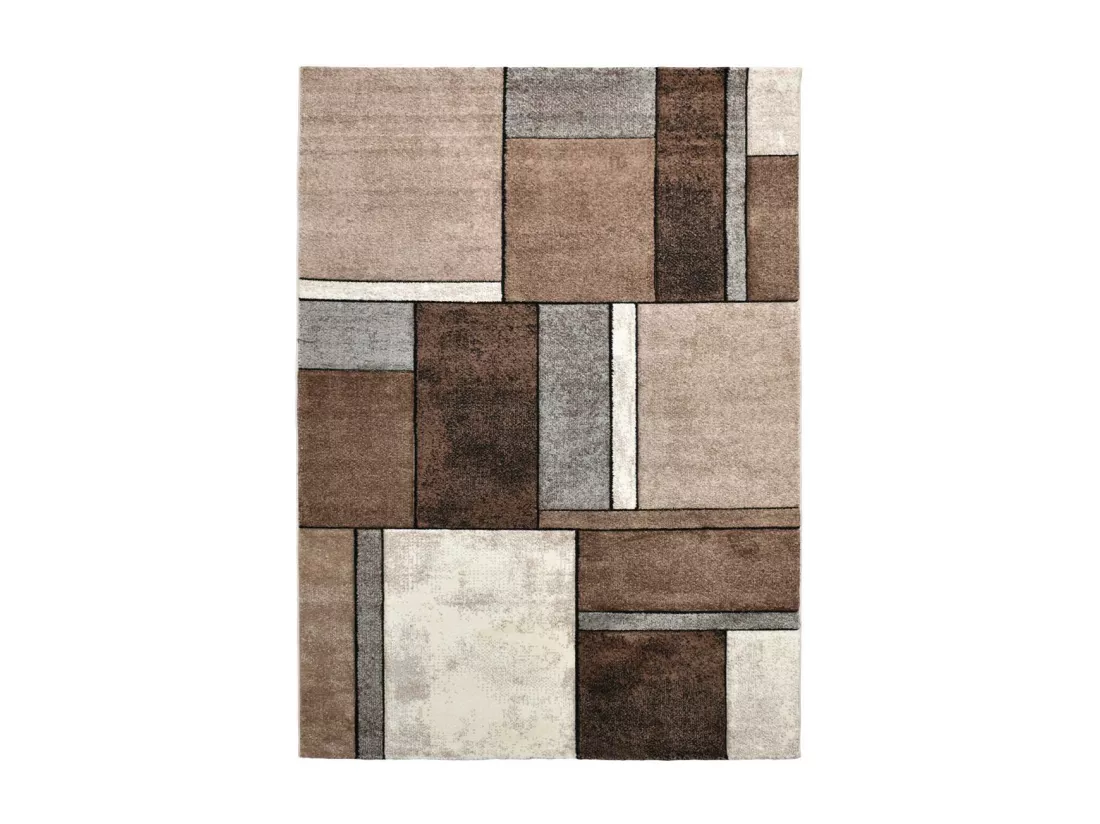 tapis salon 120x170 tissé beige rectangle motif géométrique GEOME
