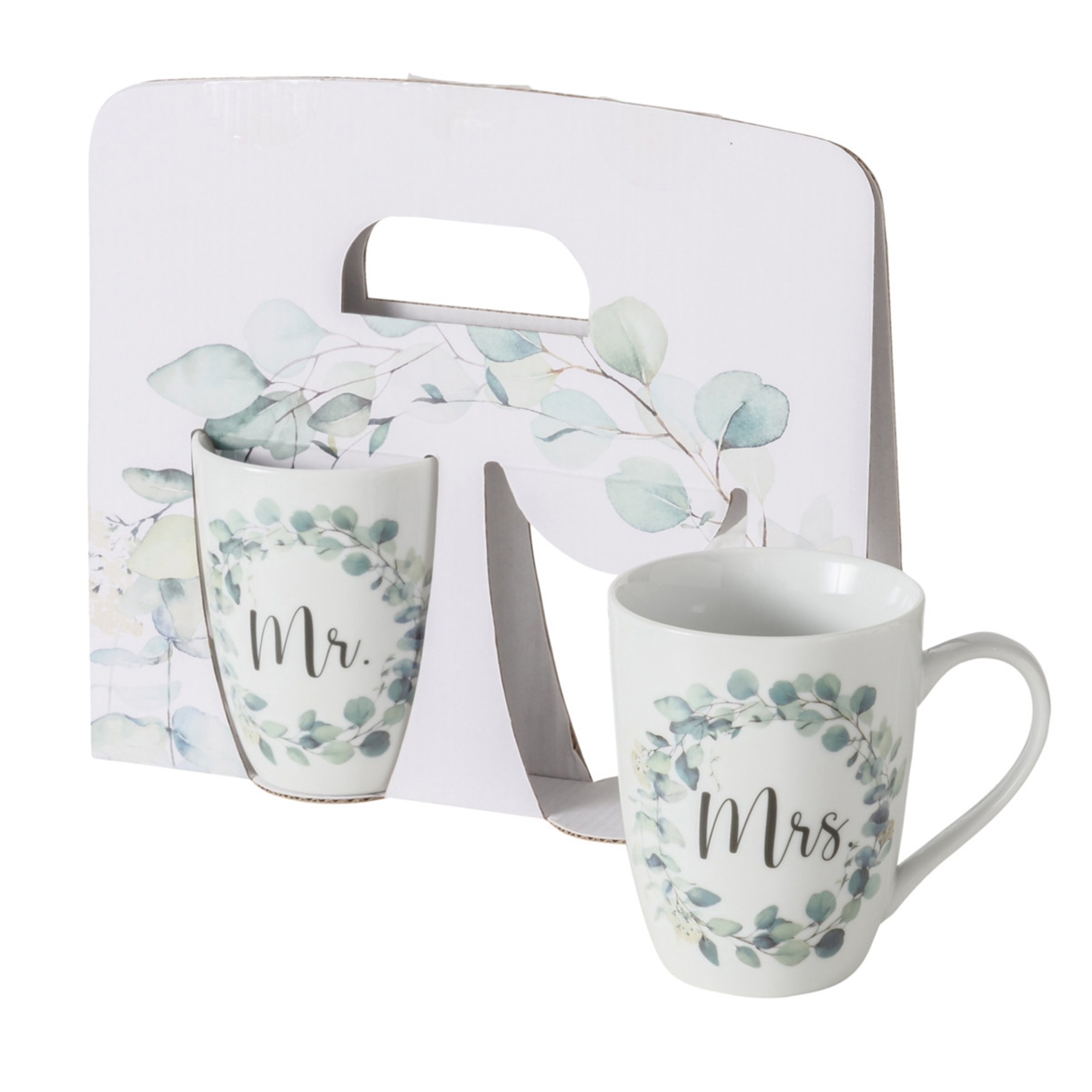 2-teiliges Becher-Set MR. & MRS - weiß-grün
