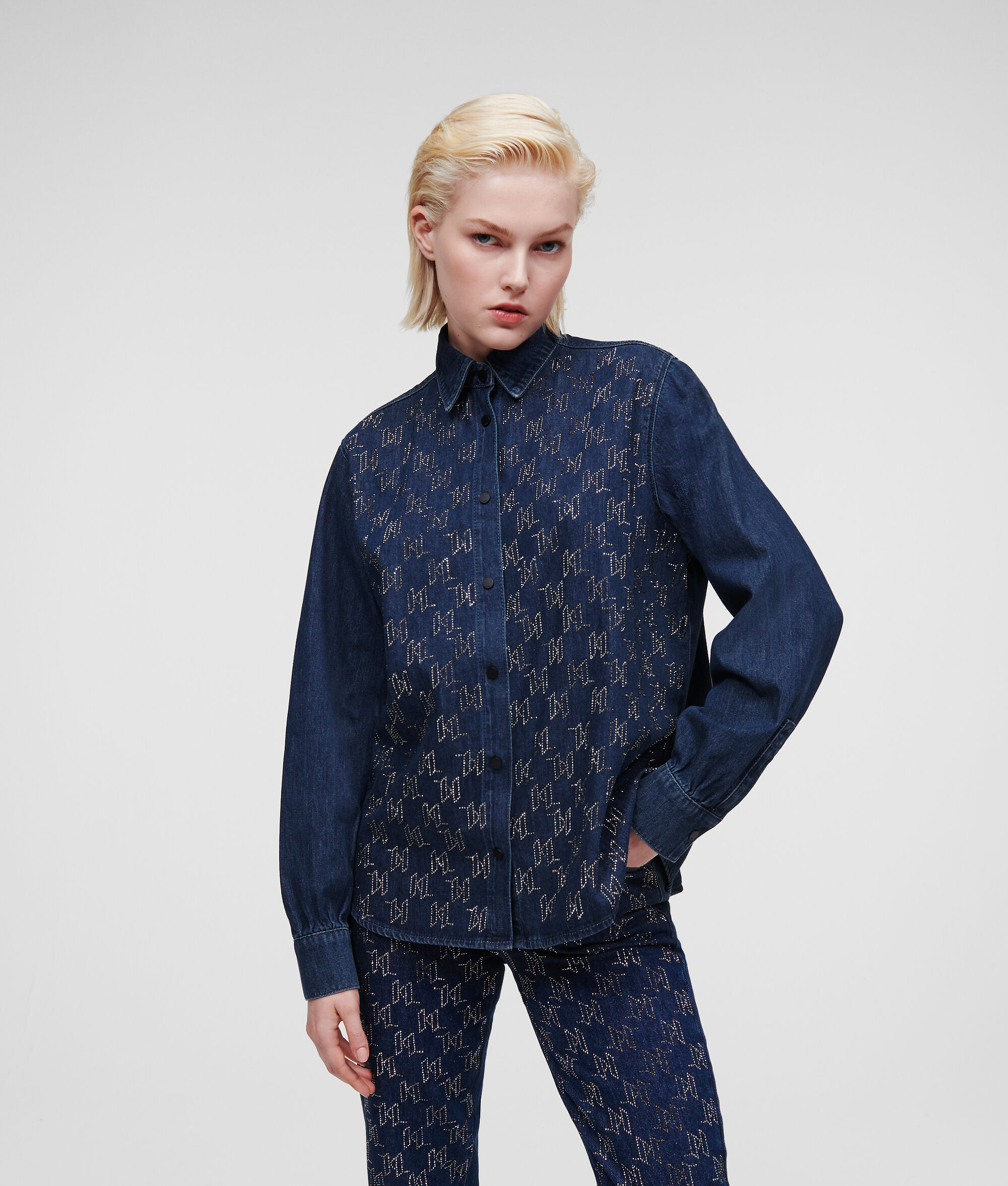CHEMISE EN JEAN KL MONOGRAM AVEC STRASS
