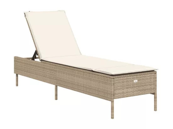 Chaise longue avec coussin beige résine tressée