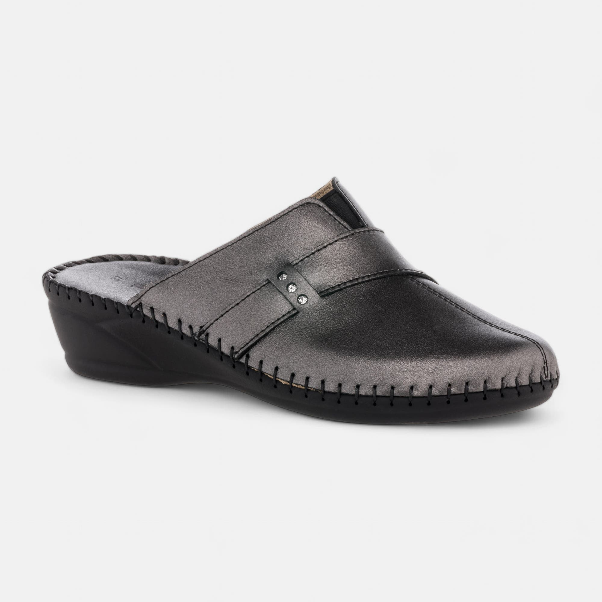 Pantoufles mules Femme en cuir gris