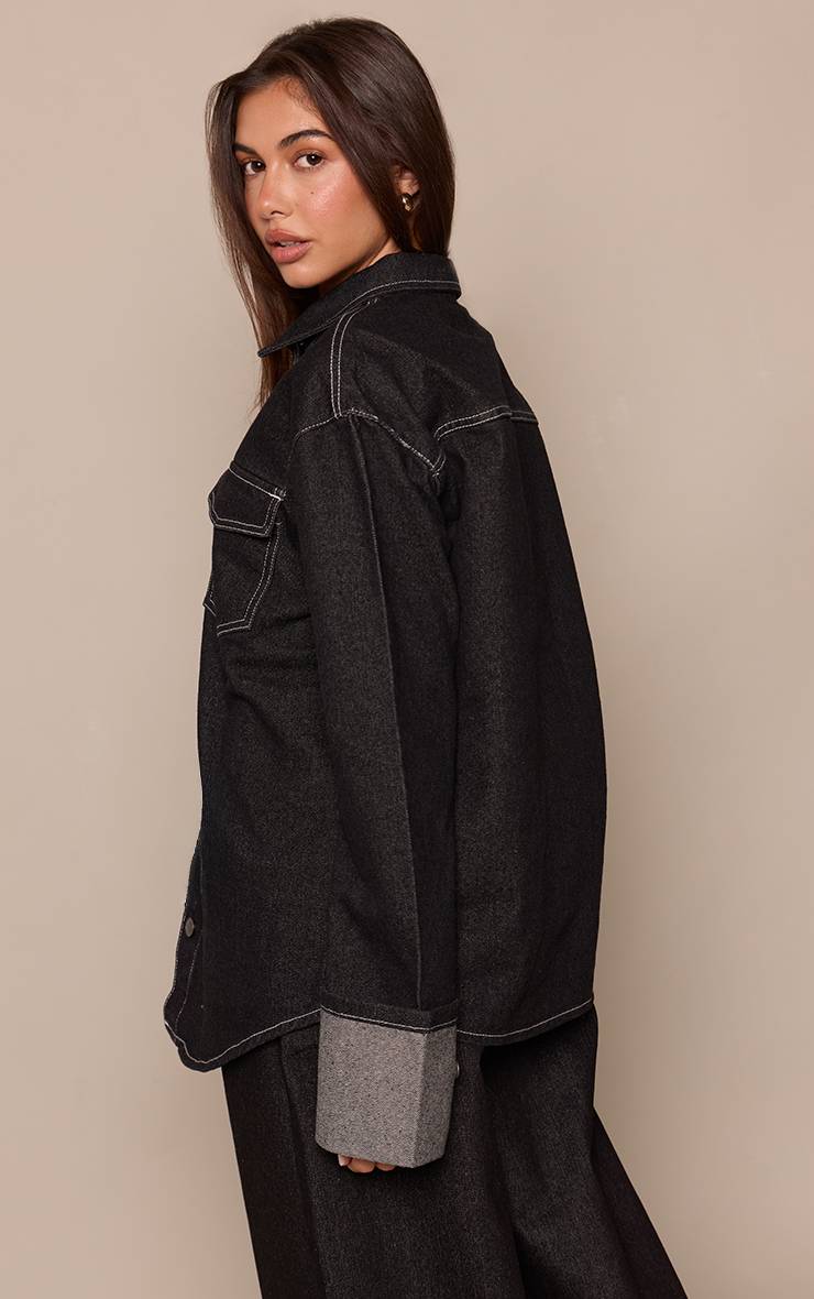 Bleu Chemise En Jean Délavé Indigo Brut Oversize Avec Poignets Retroussés