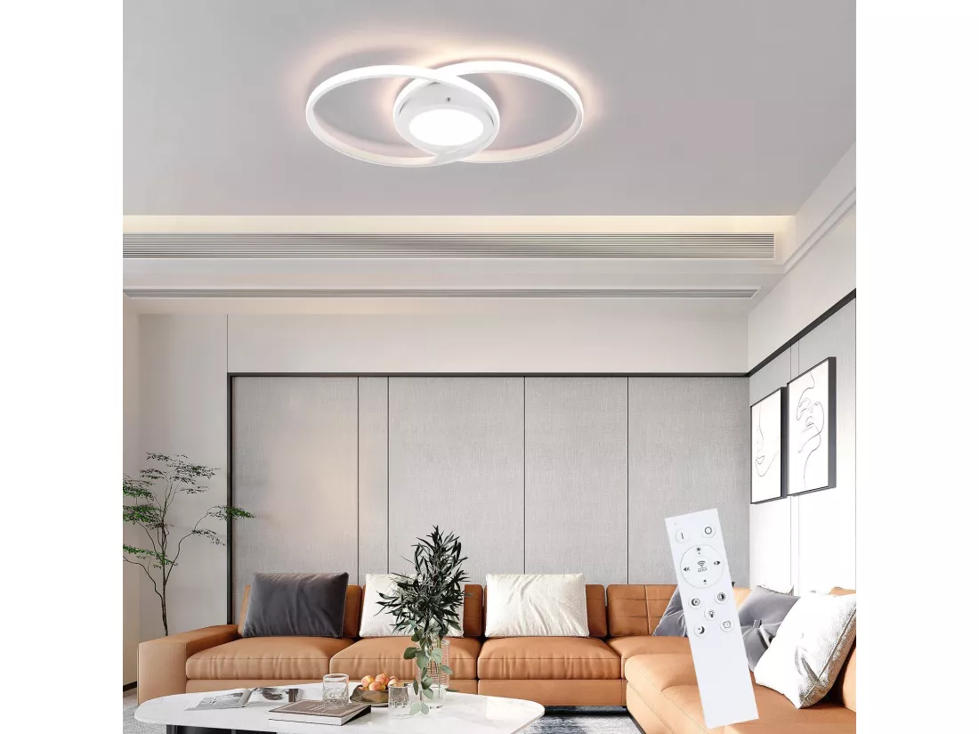 NETTLIFE Plafonnier LED Dimmable avec Télécommande 48W de Salon Blanc Design Chambre Lampe de Moderne pour Cuisine Bureau