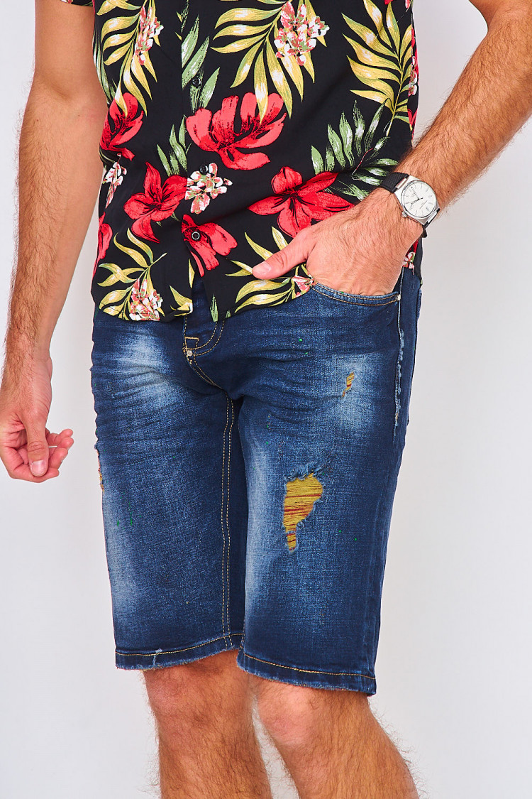 Bermuda bleu en jeans usé