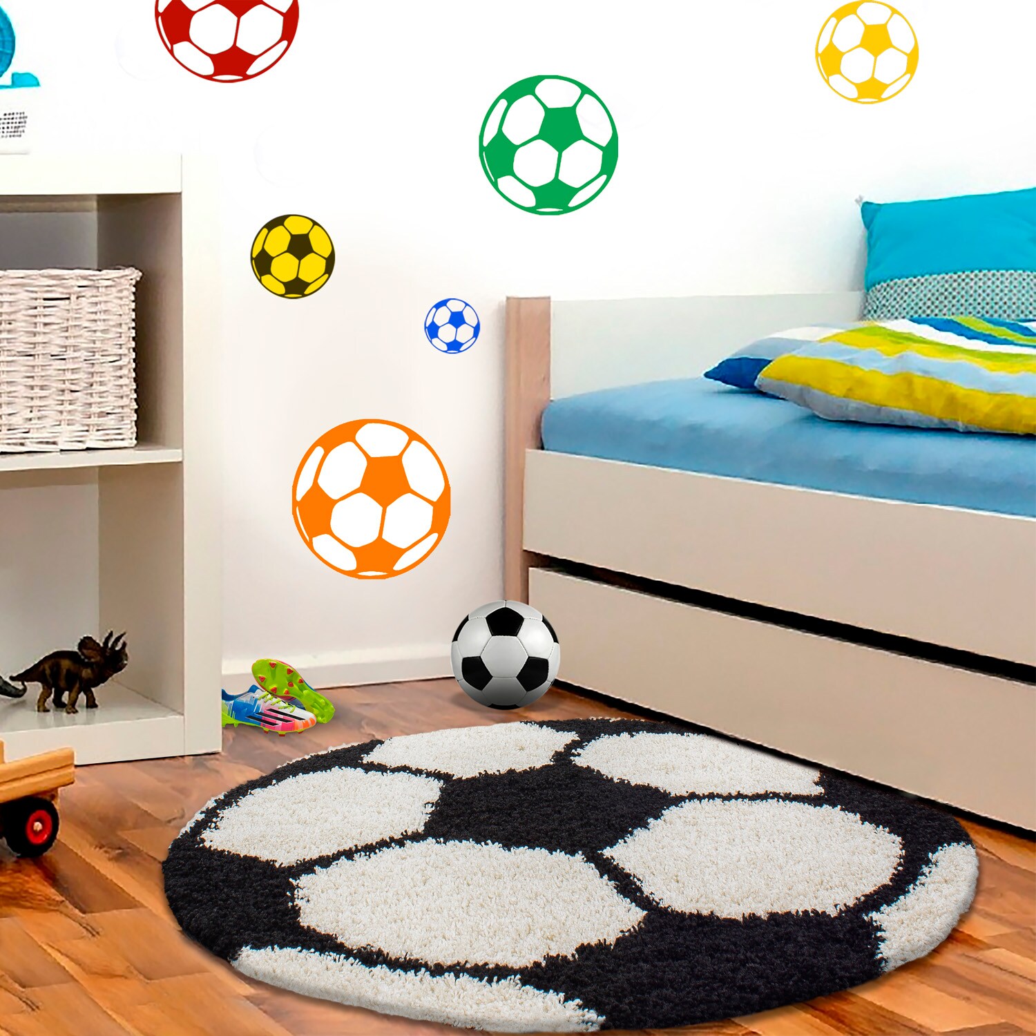 Wunderschöne Kinderteppichrund , Höhe 30 mm, Fußball Motiv