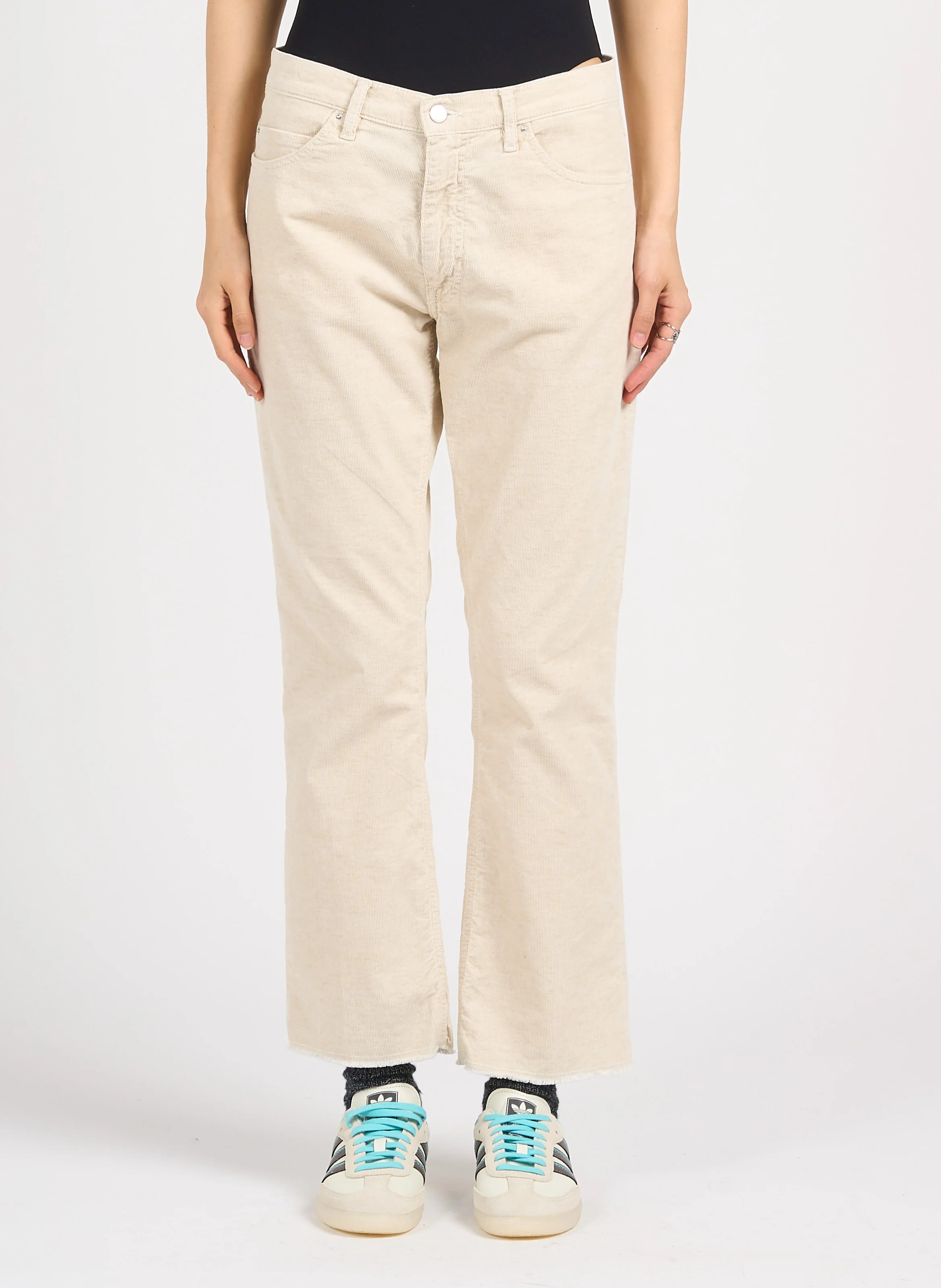 CARA - Jean bootcut cropped en coton mélangé | Blanc