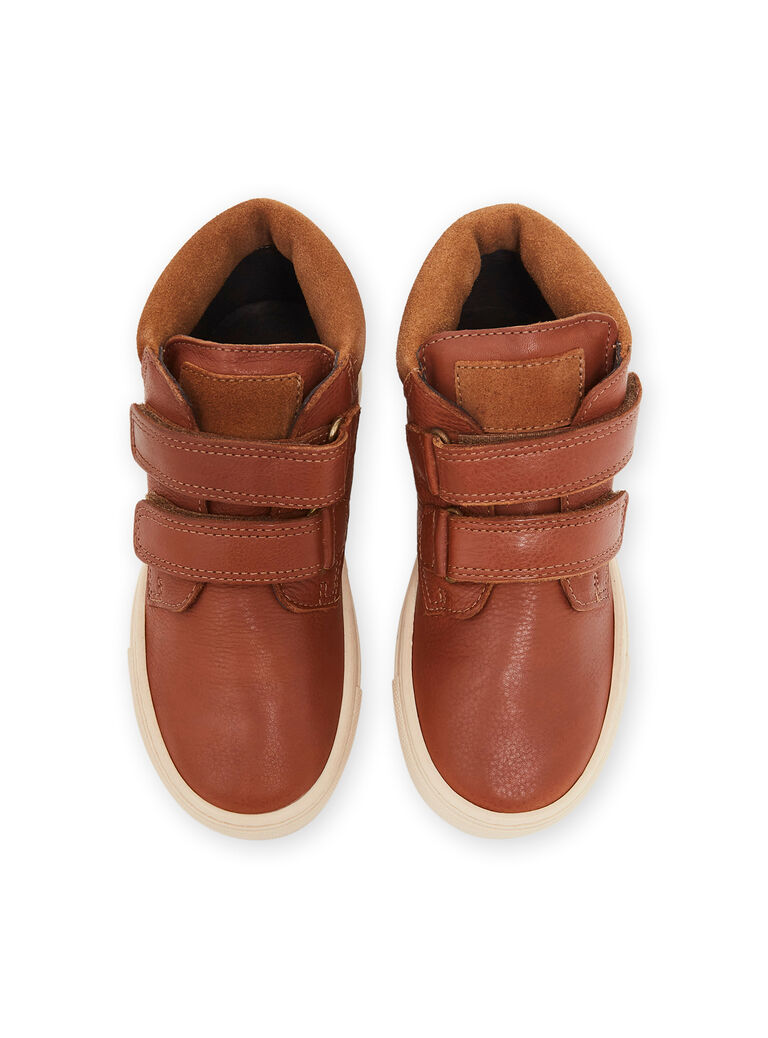 Baskets montantes en cuir lisse camel