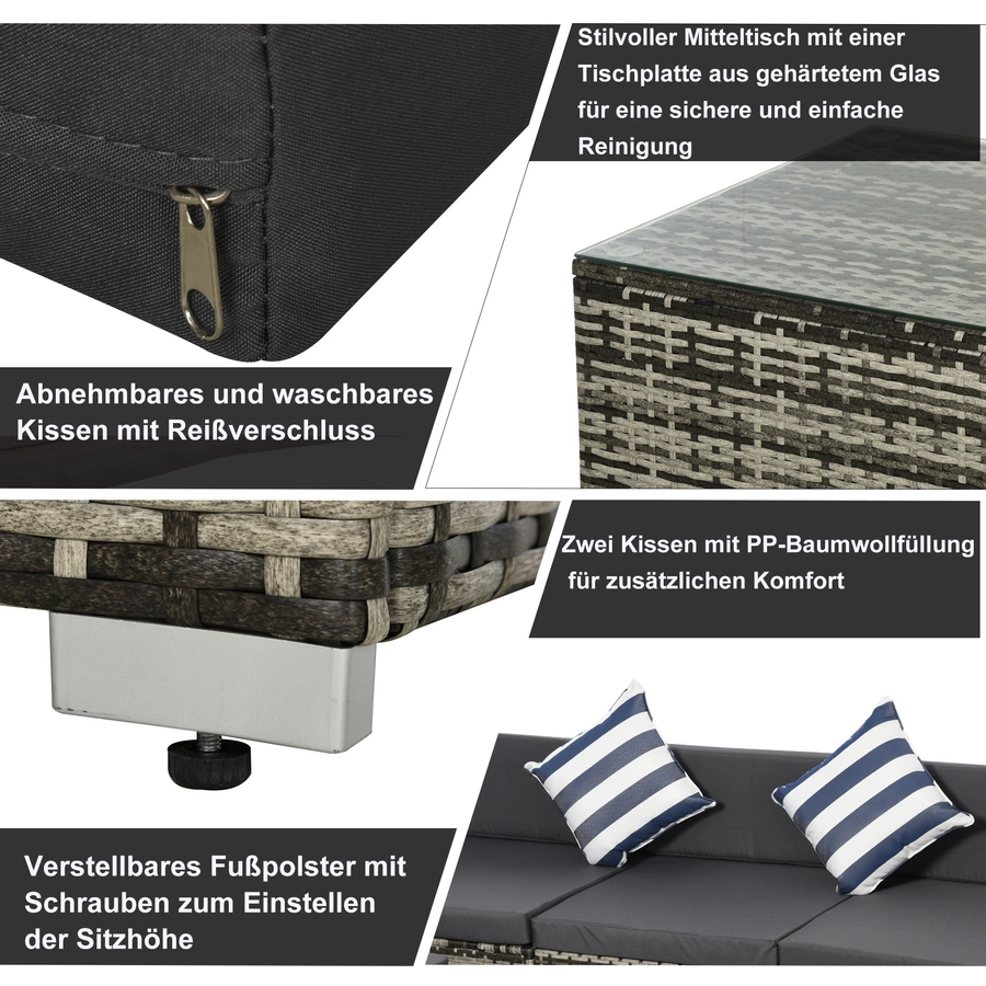 Outsunny Gartenmöbel Set mit Beistelltisch grau