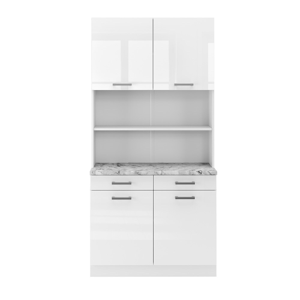 Vicco Buffetküche Küchenzeile Küchenblock R-Line Weiß Hochglanz modern 100 cm Arbeitsplatte Küchenschränke Küchenmöbel