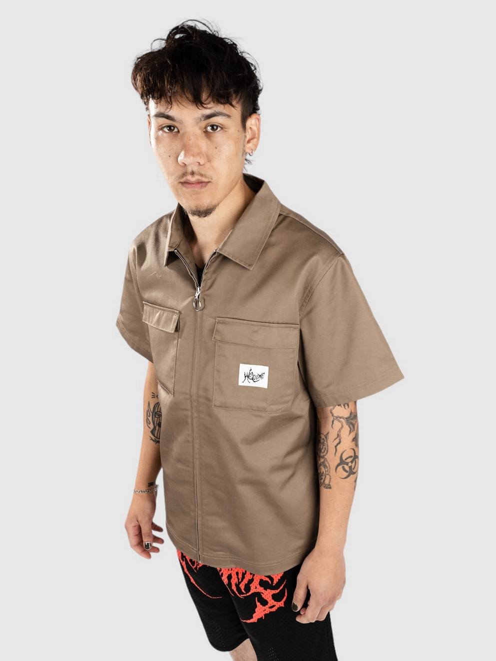 Welcome Nephilim Zip-Up Twill Work Shirt stone