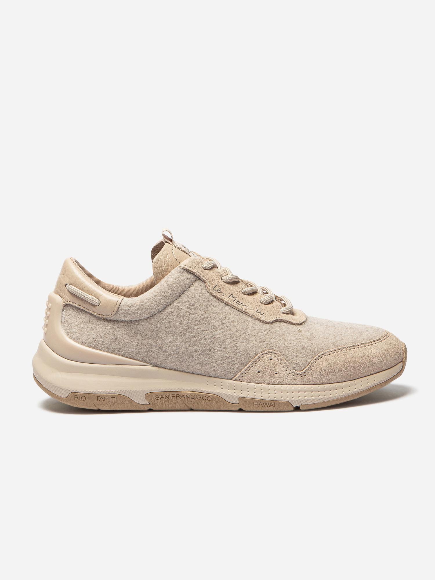 Tennis Femme Cuir et Feutrine Beige