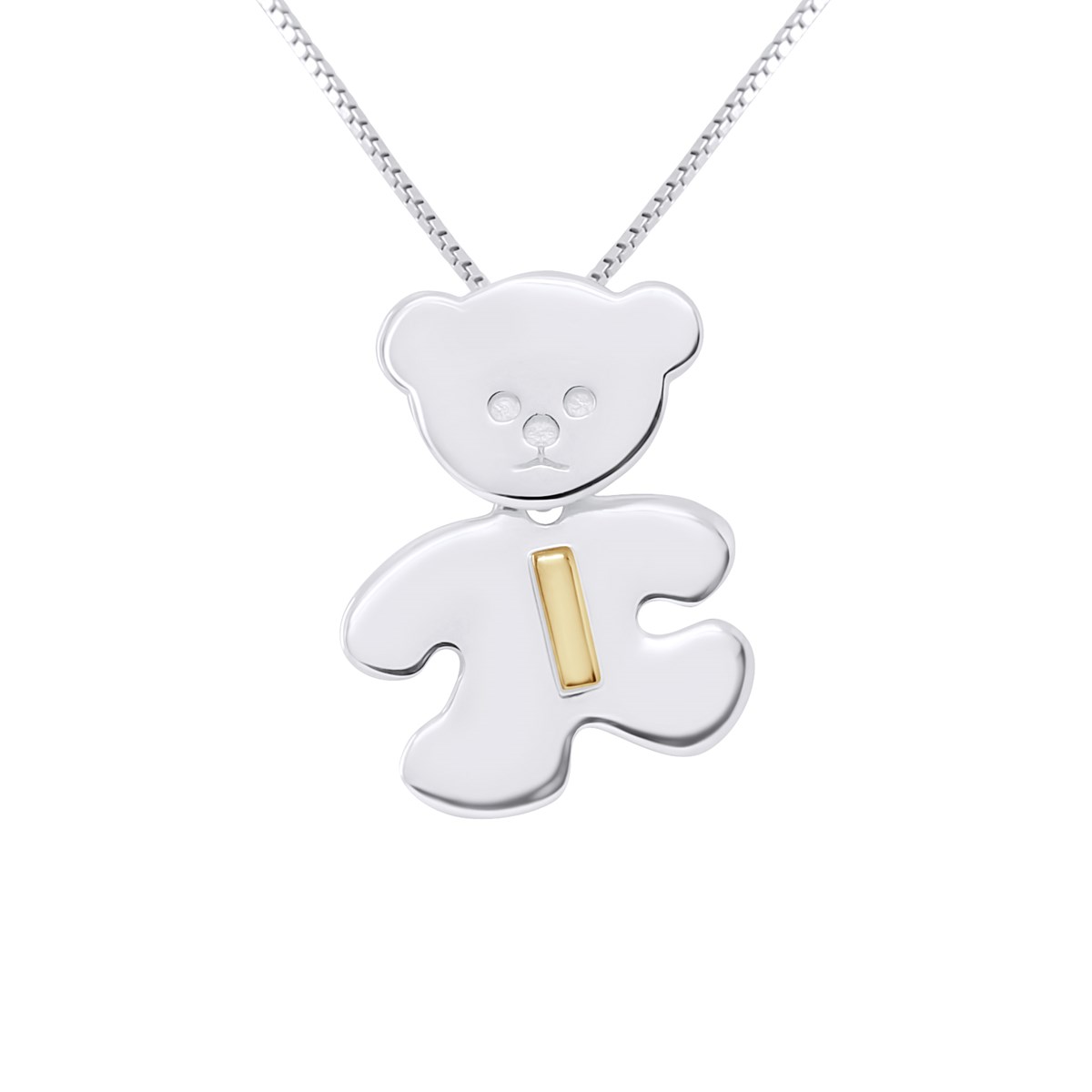 Pendentif OURSON Argent - Lettre I plaqué Or Jaune