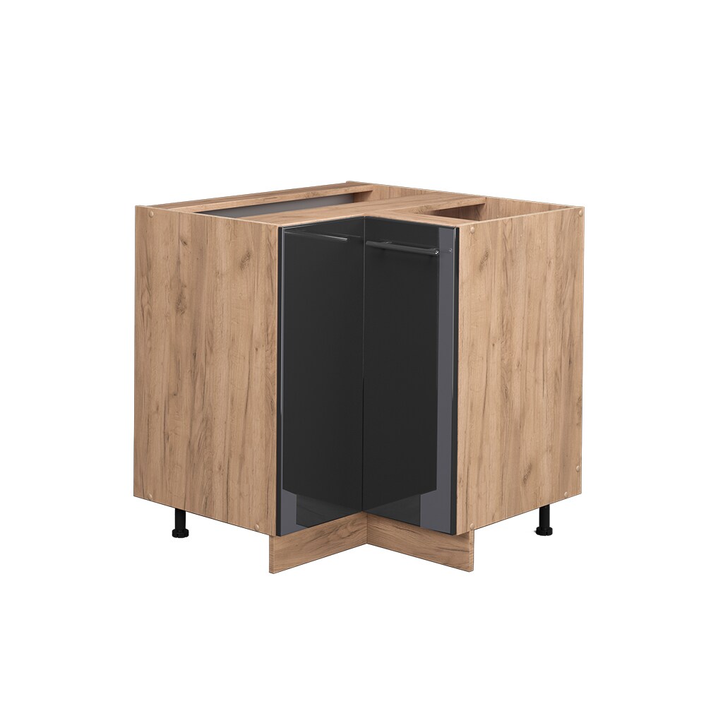 Vicco Eckunterschrank Küchenschrank Küchenmöbel Fame-Line Eiche Anthrazit modern 87 cm Küche Eckküche Einbauküche Doppel-Drehtür Einlegeboden Blende Küchenzeile Hochglanz