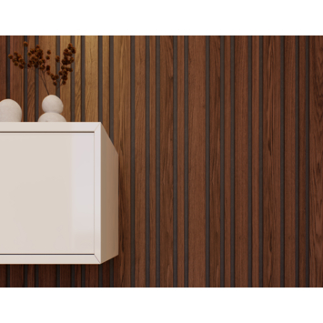 Lattenwand Decowall Acoustic Blend walnoot, combinatie van verschillendebreedtes, 260x30cm, 2 stuks (1.56m2)