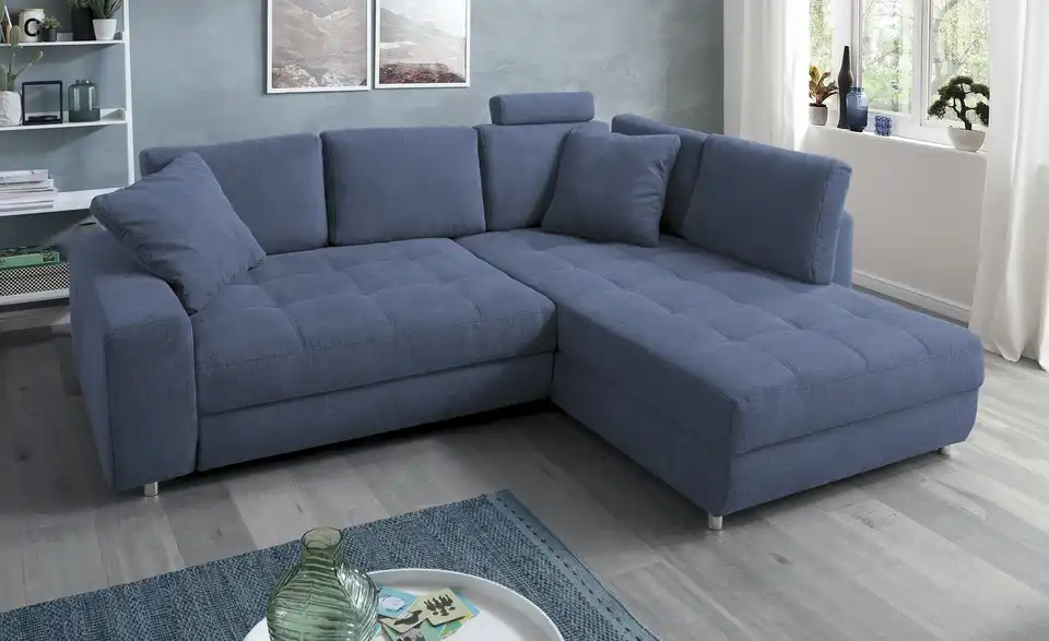 Ecksofa Arissa de Luxe Blau rechts Webstoff