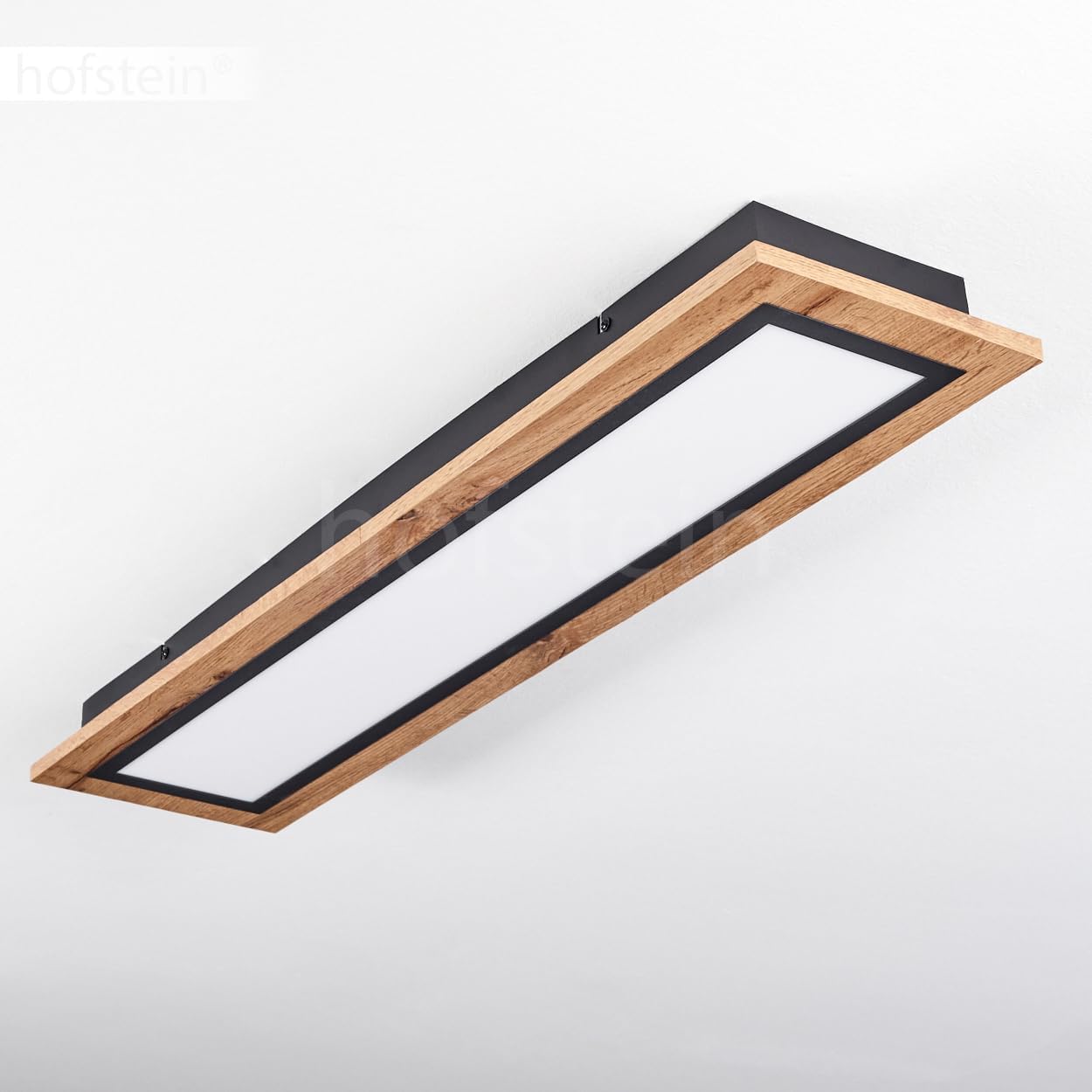 LED Deckenleuchte Salmi, moderne Deckenlampe aus Metall/MDF/Kunststoff in Schwarz/Holzoptik/Braun/Weiß, rechteckige Leuchte (80 cm x 20 cm), 2800 Lumen, 3000 Kelvin, LED 24 Watt