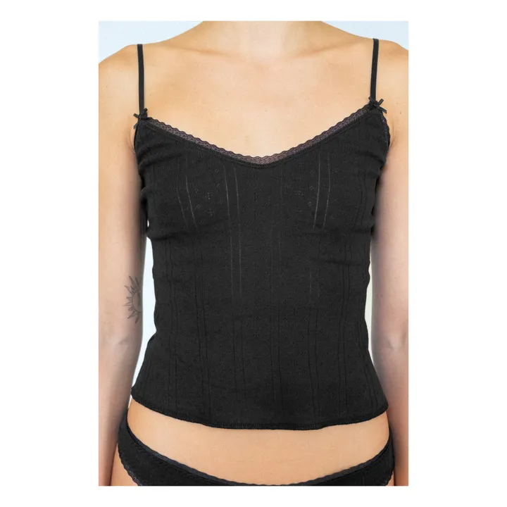 Cou Cou Intimates Top Long Cami Pointelle Coton Bio | Noir