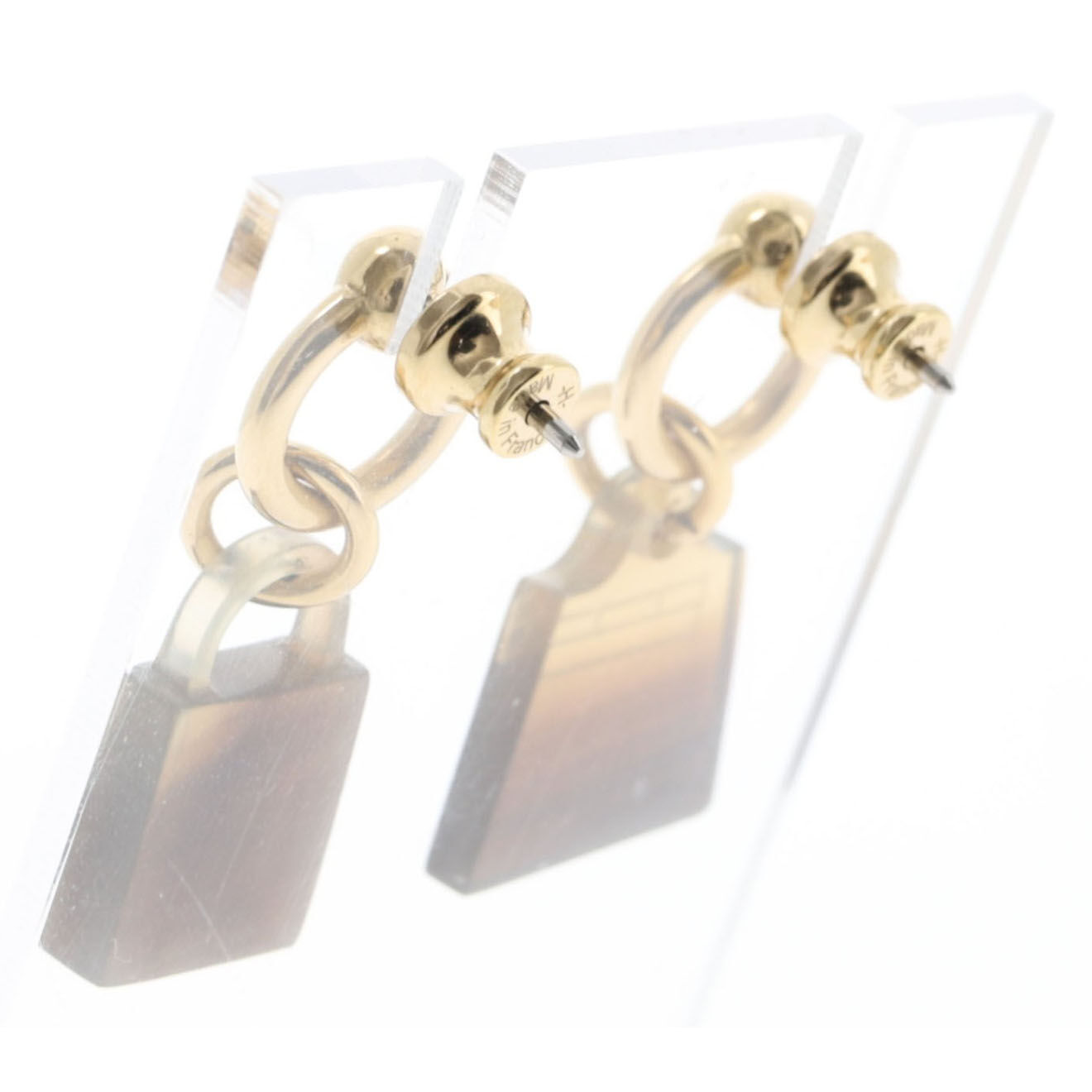 Hermès Boucles d'oreilles en Laiton doré/marron - Parfait état