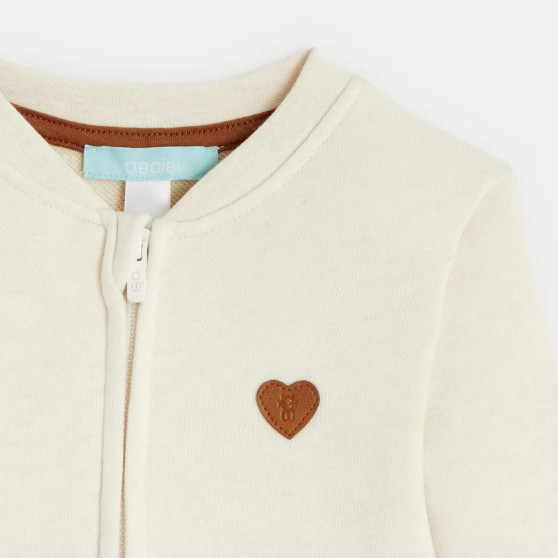 Sweat zippé molleton patch cœur beige bébé fille Beige