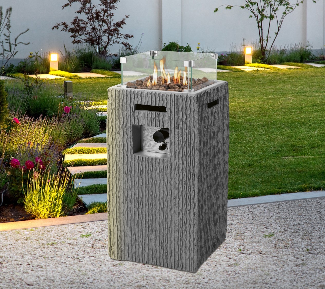 TEPRO Gasfeuerstelle BRIGHTON - grau - Glasumrandung - 40 cm