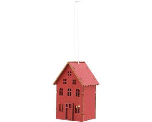Kerstdecoratie huis hangend verlicht rood