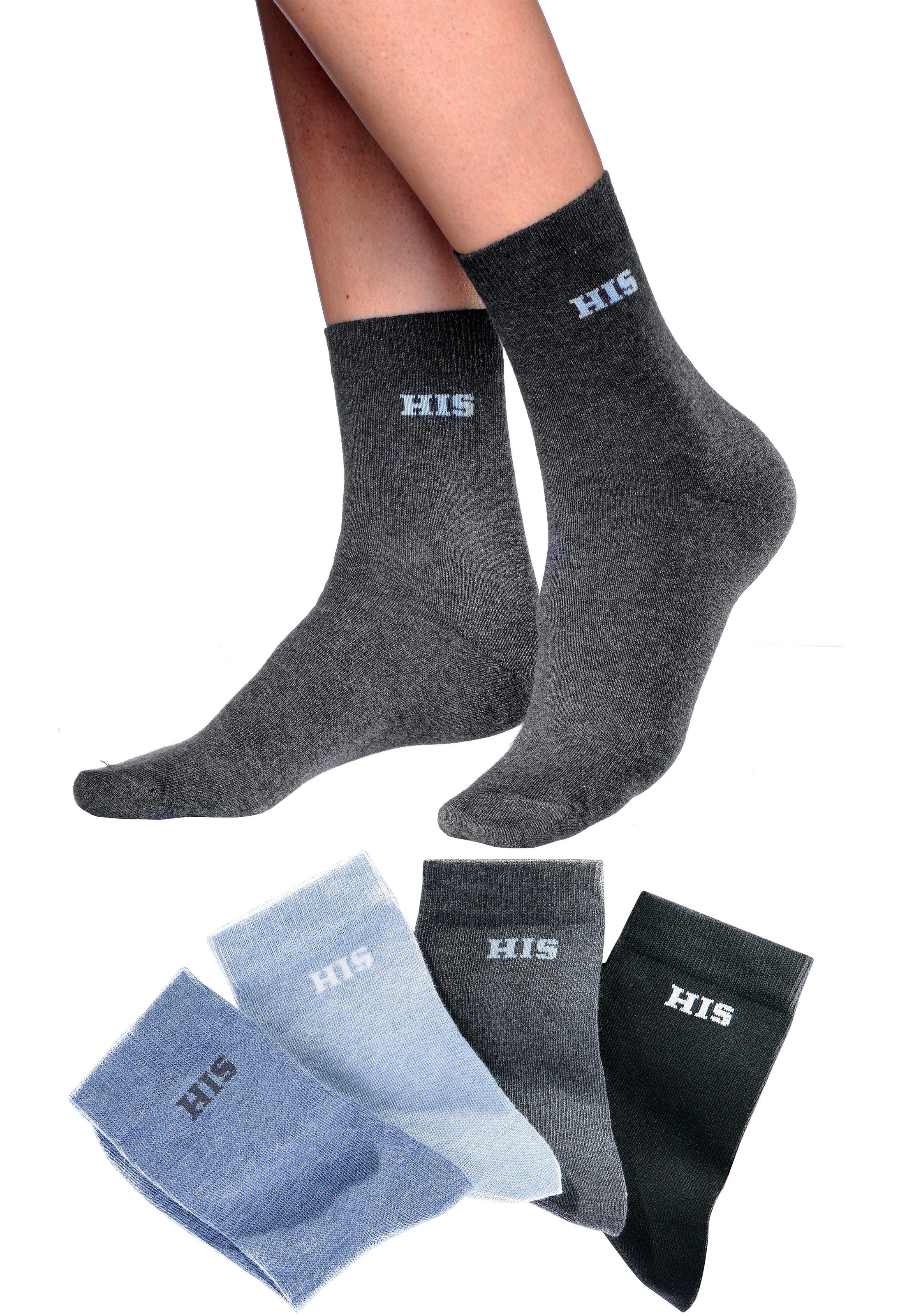 H.I.S Basicsocken Packung, 4 Paar tlg. mit eingestricktem Markenlogo
