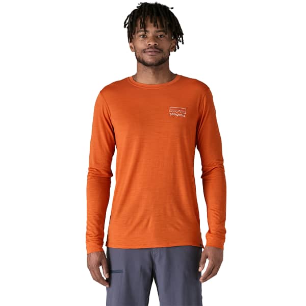 T-shirt randonnée PATAGONIA M'S L/S CAP COOL MERINO BLEND GRAPHIC SHIRT FITZ ROY STRATA: REDTAIL RUST