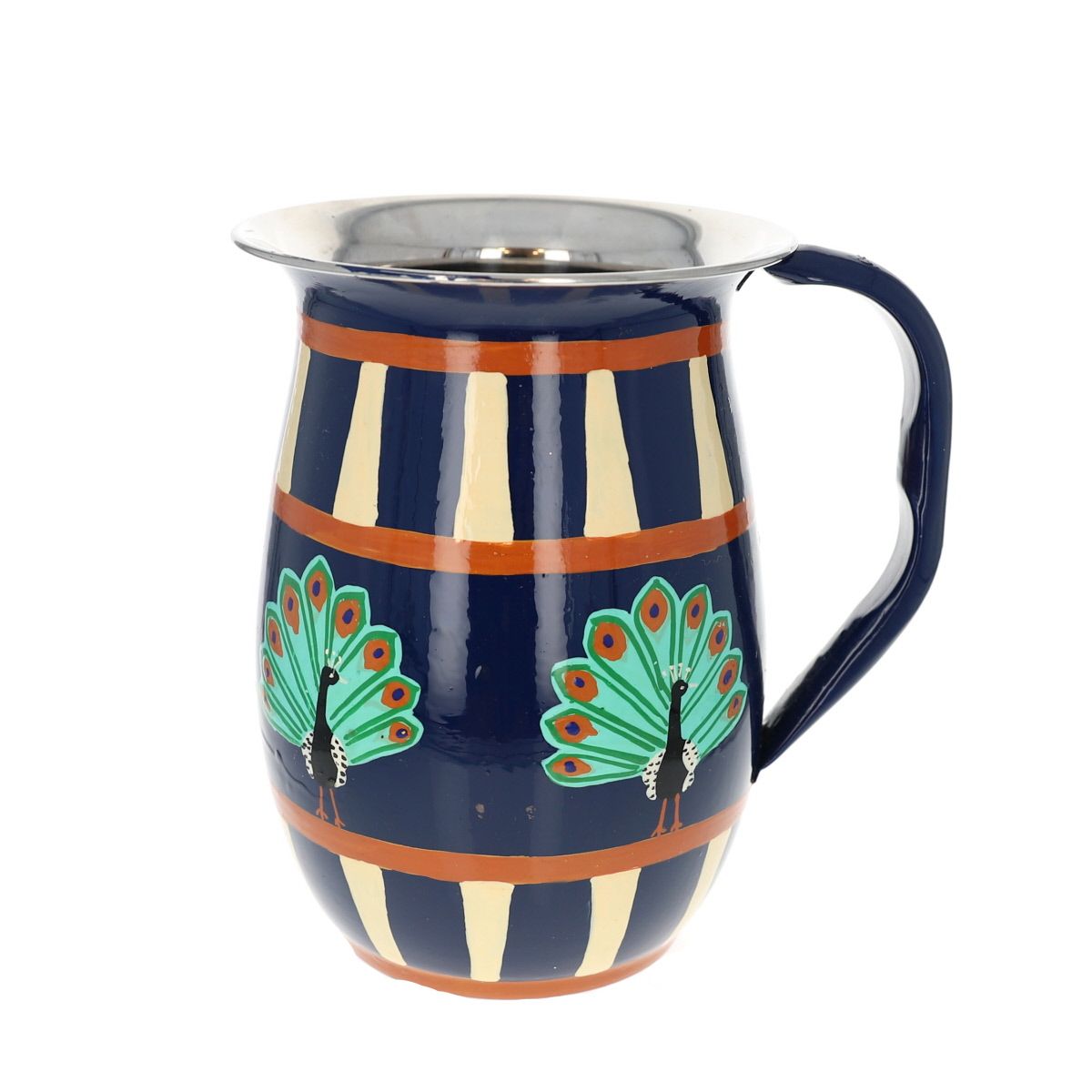 Carafe en émail motifs Indiens bleu paon Pondie Chérie