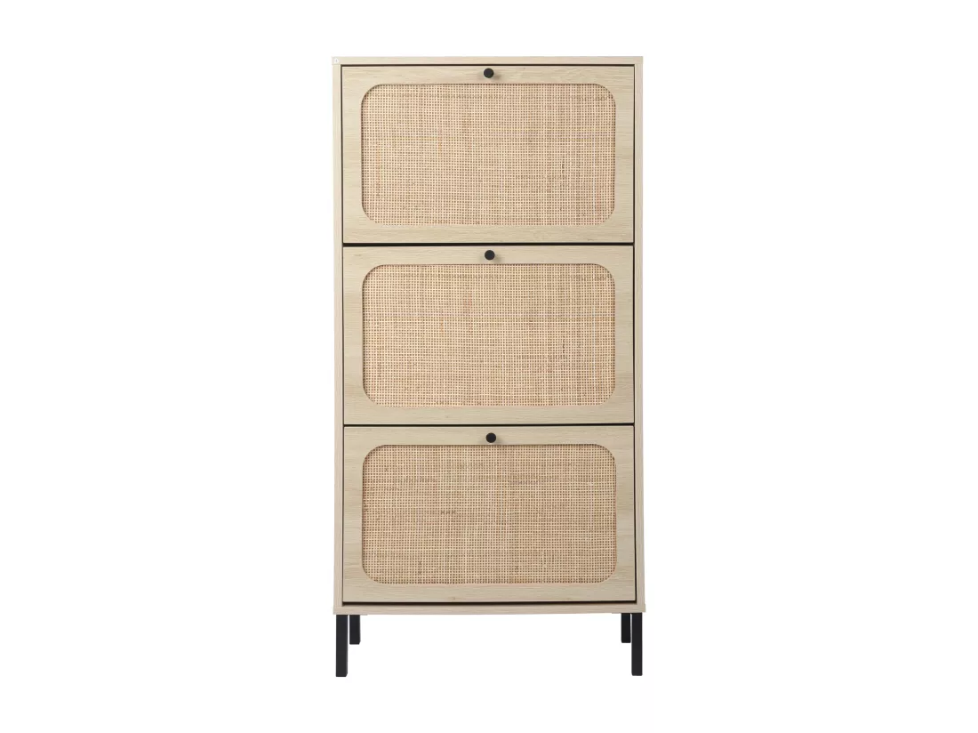 Meuble à chaussures avec 3 Porte en rotin métallique fabriqués avec des fers à repasser et MDF 60x23.5x104.5cm Naturel