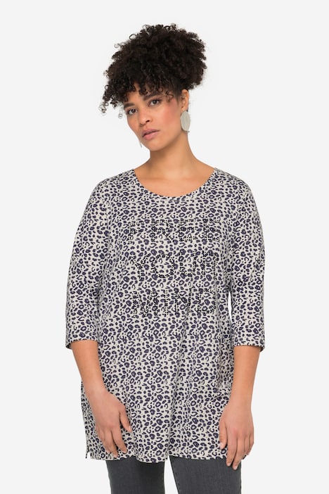 Longshirt, Leomuster, Glitzer-Statement, 3/4-Ärmel