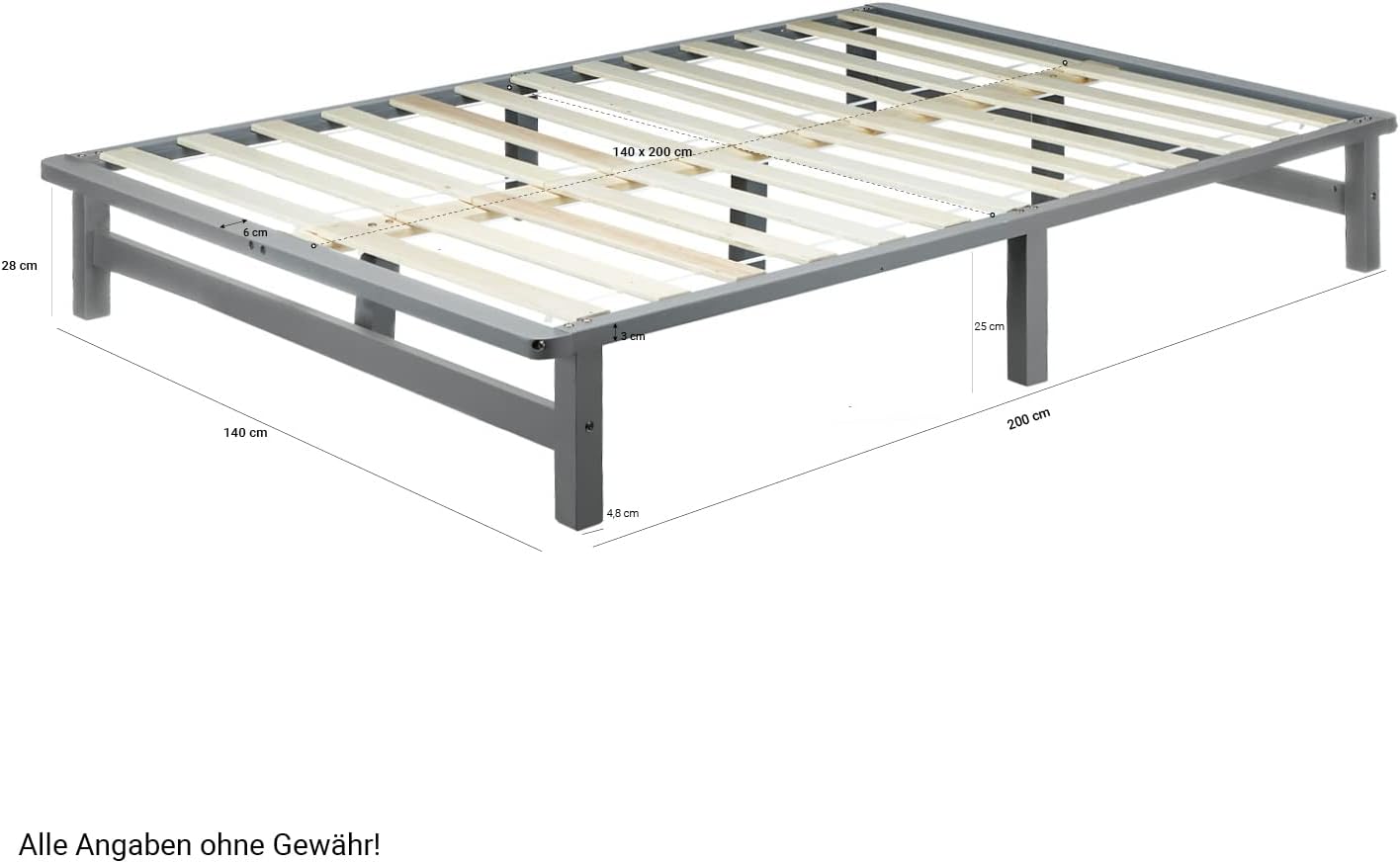 Homestyle4u Holzbett Palettenbett 140x200 cm Grau Palettenmöbel Bett Futonbett Bettgestell mit Lattenrost Kiefer Massivholz