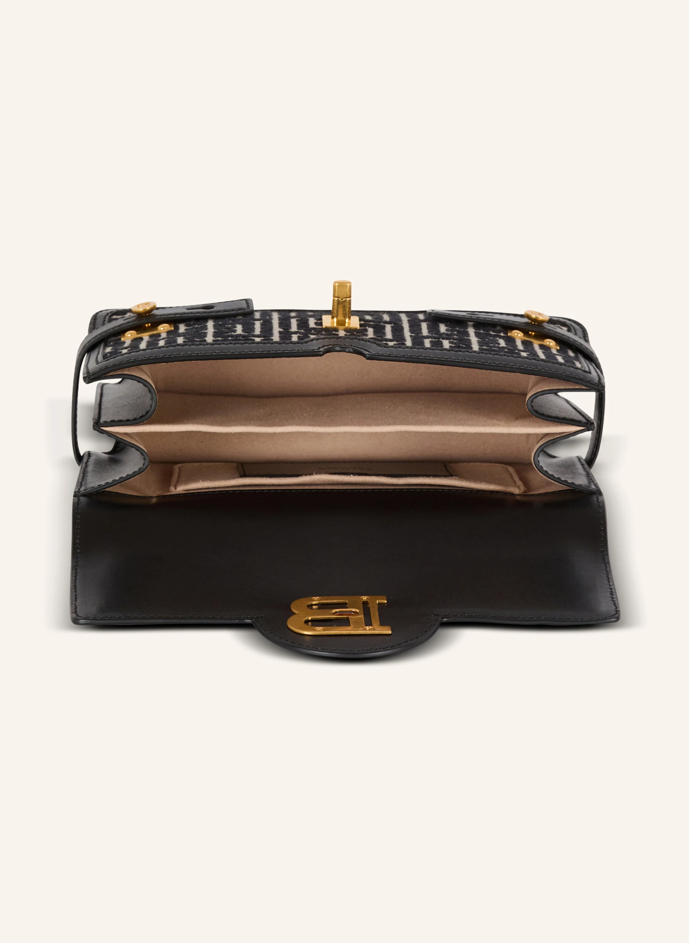 BALMAIN Tasche B-Buzz Shoulder 24 aus Jacquard-Canvas mit PB-Monogramm und Kalbsleder