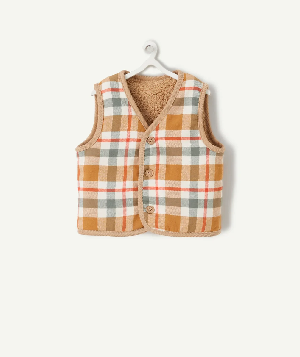 CARDIGAN SANS MANCHES BÉBÉ GARÇON À CARREAUX DOUBLÉ SHERPA