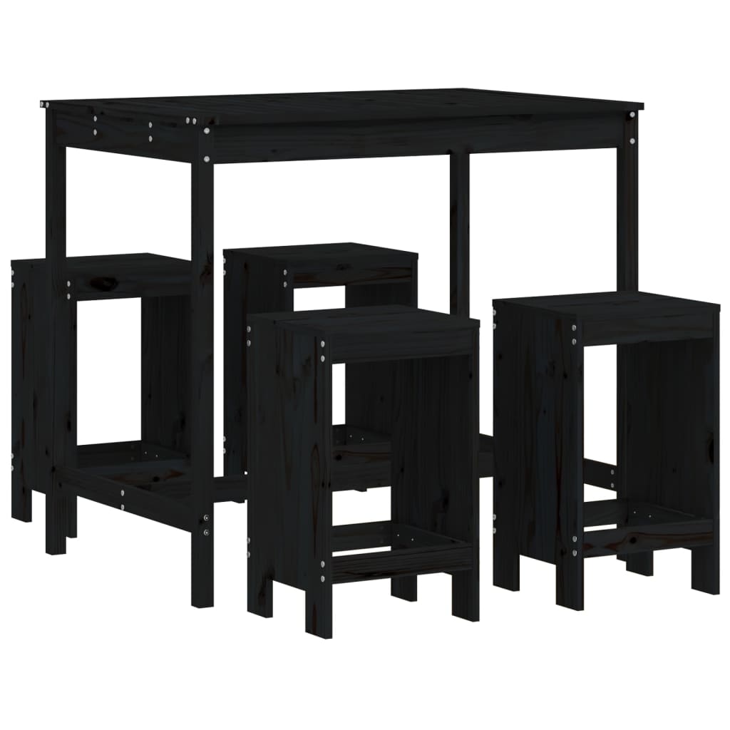 Ensemble de bar de jardin 5 pcs noir bois de pin massif