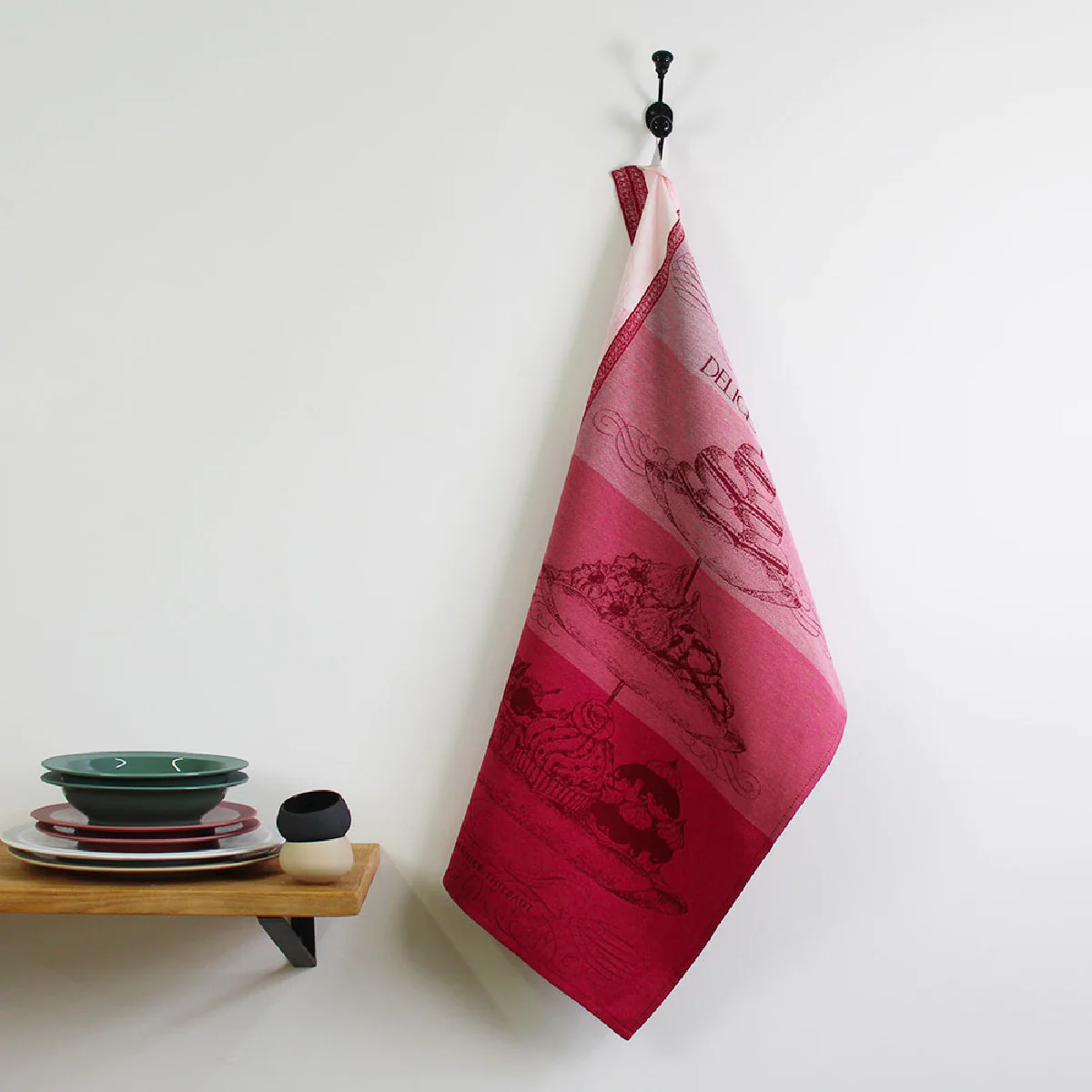 Torchon pur coton rose 56x77 Garnier Thiebaut