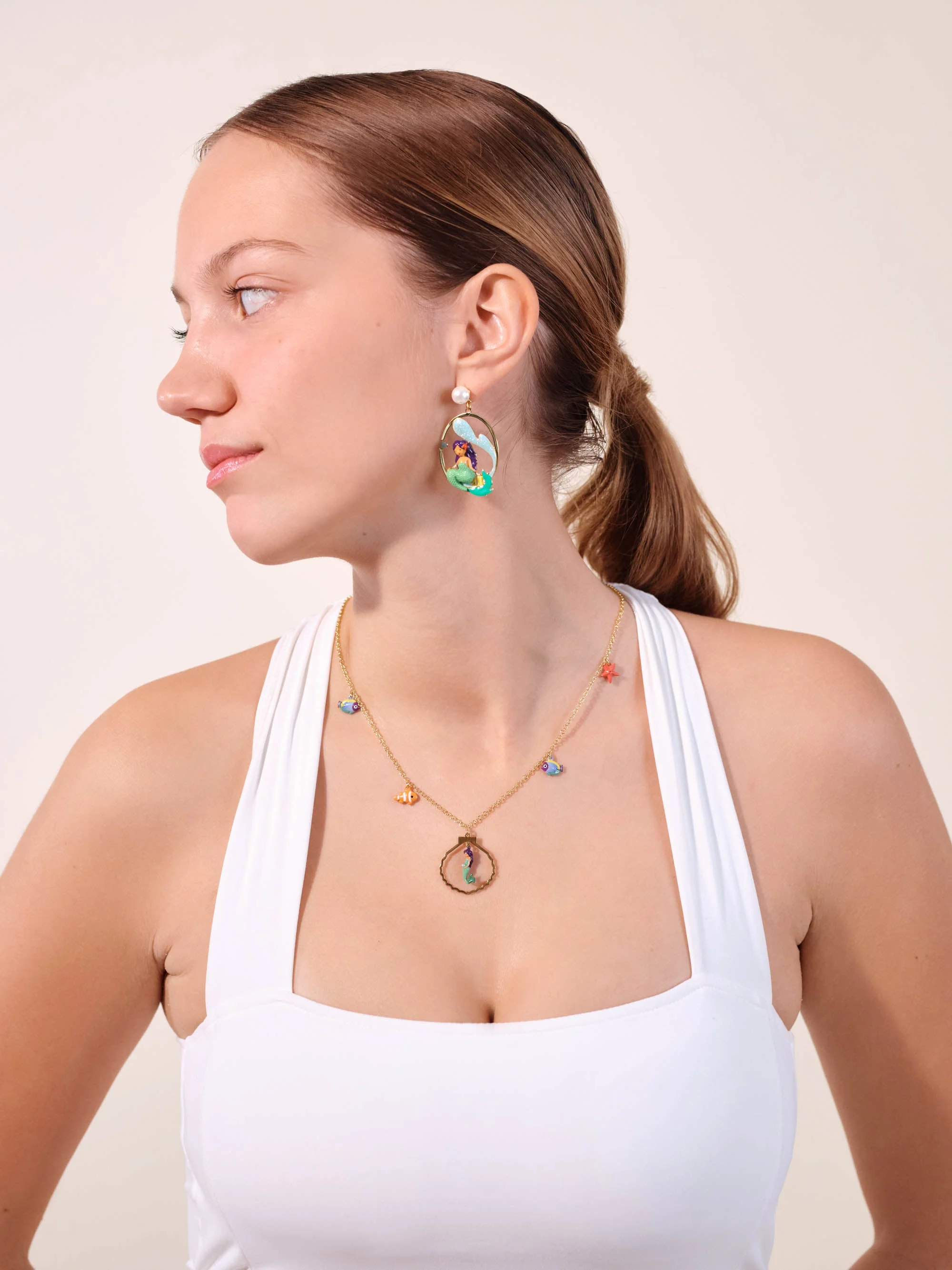 Collier charm's sirène et poissons | Multicolore