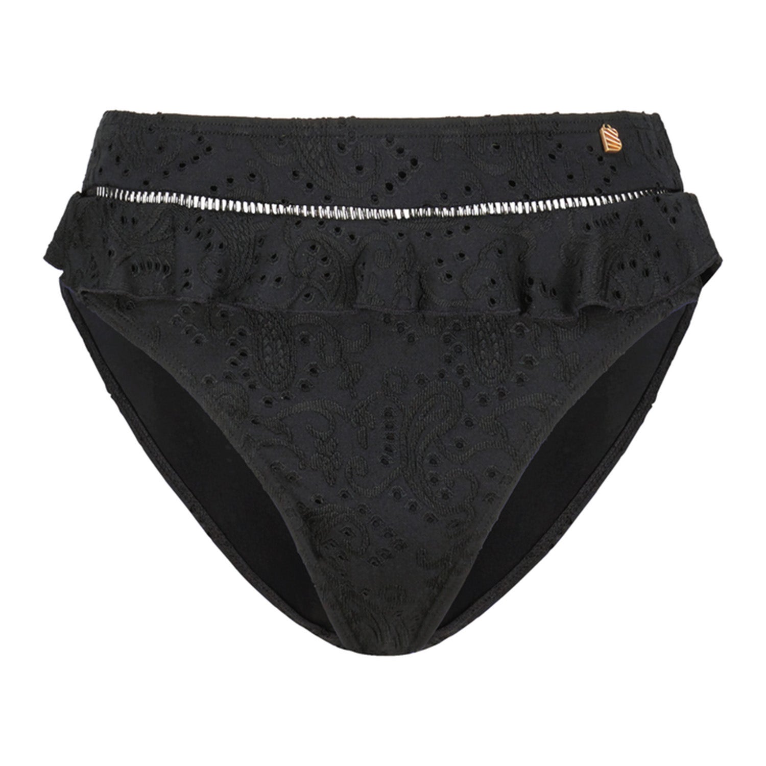 Beachlife  Black Embroidery high-waist bikinibroekje