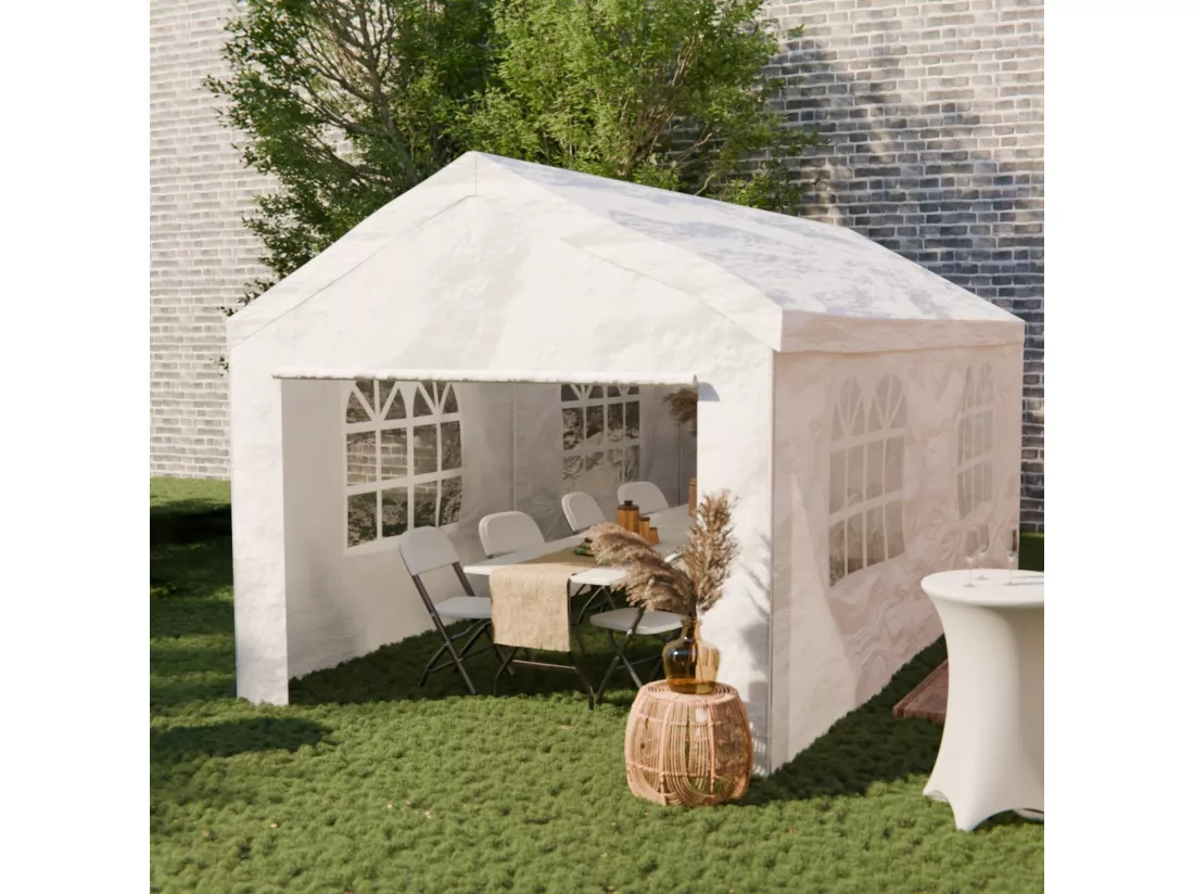 Tente de réception - Burdigala 3x6m - Blanc. connecteurs métal. tente de jardin idéale pour réception. pavillon. chapiteau ou tonnelle. totalement refermable.